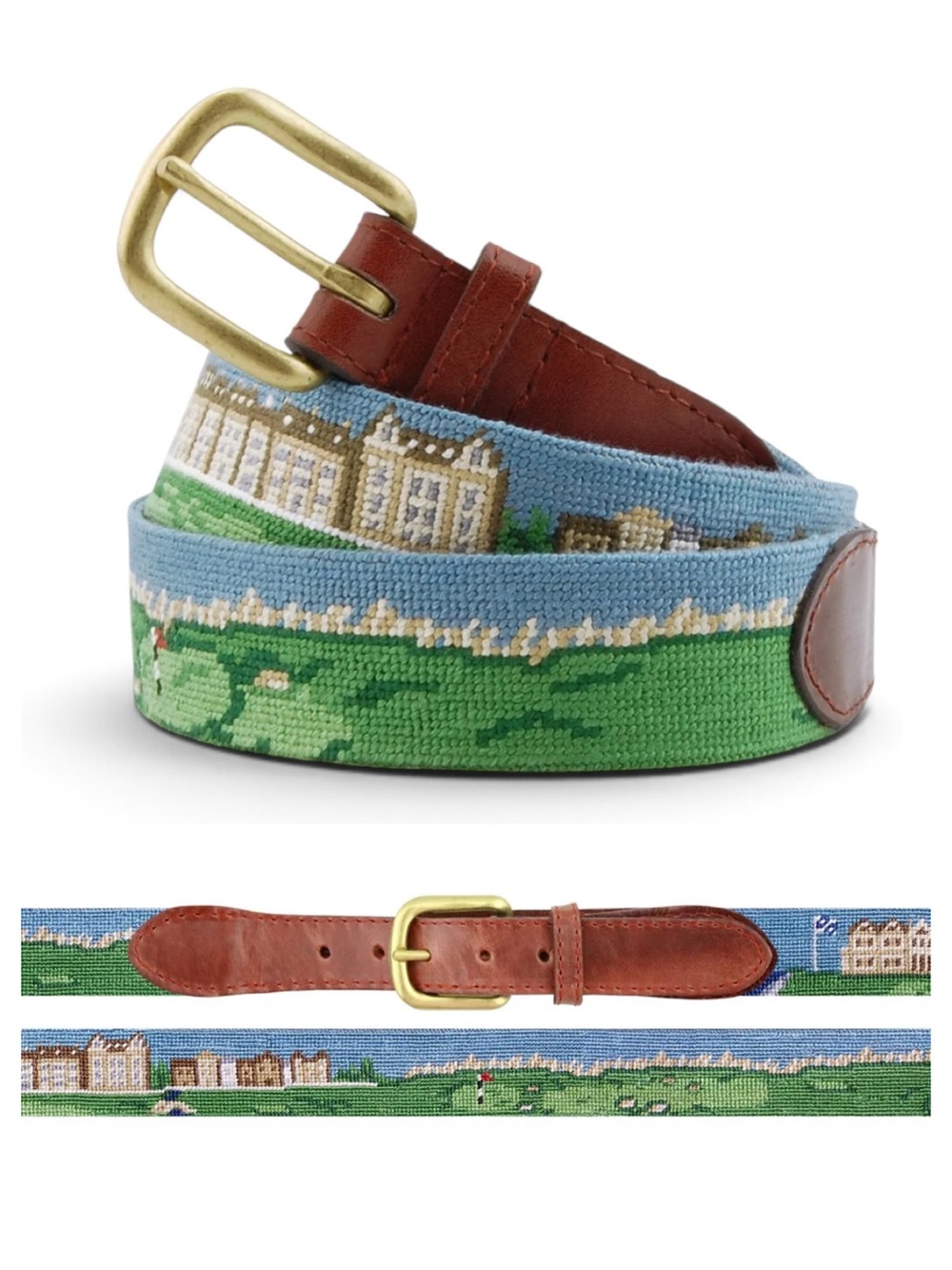 Smathers and Branson St Andrews Scene Needlepoint Belt | 44 NWT